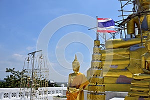 Old golden buddhist temple in Bangkok, Thailand.shrine inside of a buddhist temple.