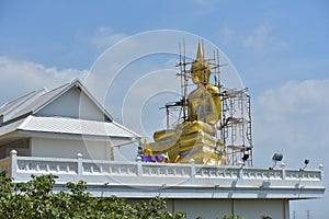Old golden buddhist temple in Bangkok, Thailand.shrine inside of a buddhist temple.