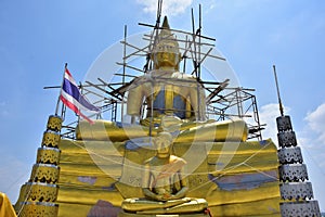 Old golden buddhist temple in Bangkok, Thailand.shrine inside of a buddhist temple.