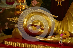 Old golden buddhist temple in Bangkok, Thailand.shrine inside of a buddhist temple.