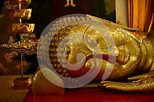 Old golden buddhist temple in Bangkok, Thailand.shrine inside of a buddhist temple.