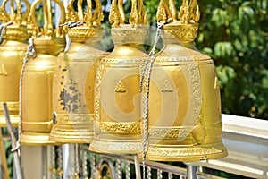 Old golden buddhist temple in Bangkok, Thailand.shrine inside of a buddhist temple.