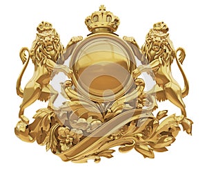 Old golden coat of arms with lions isolate