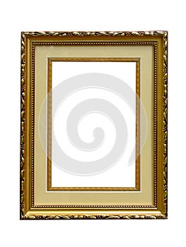 Old golden empty picture frame isolated