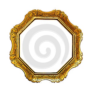 Old golden picture frame, isolated on white background