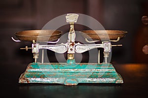 Old Golden weighing scale balance, Ancient old scale, Vintage old brass weight scale for people who like to collect the antique o