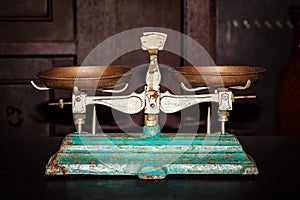 Old Golden weighing scale balance, Ancient old scale, Vintage old brass weight scale for people who like to collect the antique o