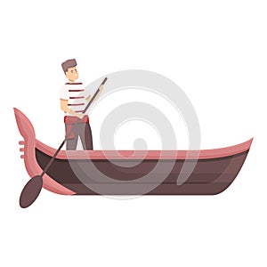 Old gondolier icon cartoon vector. Venice gondola