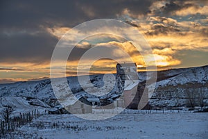 Old grain company elevator in Sharples
