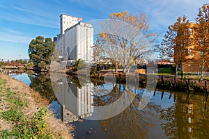 Old grain elevator in downtown Petaluma, California