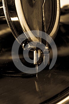 Old gramophon with vinyl record