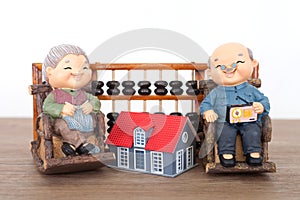 Old grandpa model and grandma model and small house model and calculation tool abacus