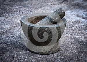 Old granite mortar with pestle