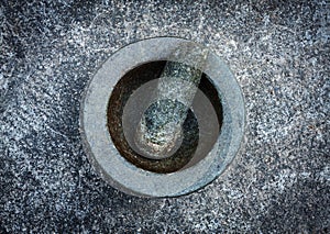 Old granite mortar with pestle