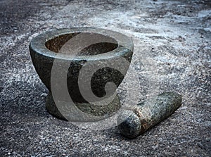 Old granite mortar with pestle