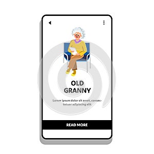 Old Granny Sitting On Chair With Documents Vector