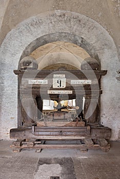 Old grape press in the eberbach monastery near eltville germany