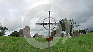 Old grave cross on celtic cemetery in ireland 66