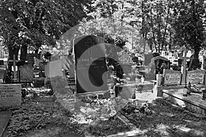 Old gravestone from before World War II. Artistic look in black