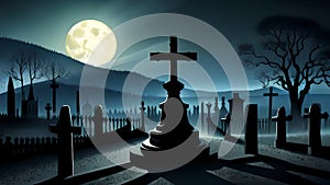 Old graveyard at Halloween night in the moonlight