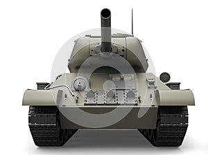 Old gray military heavy tank - front view closeup shot
