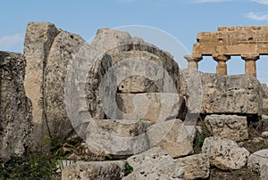 Old Greek Temple Capital lying among ruins