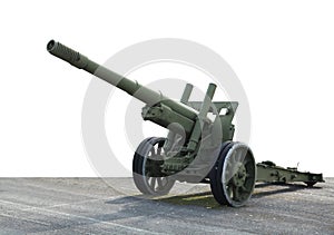 Old green artillery field cannon gun