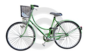 Old green bicycle whit basket