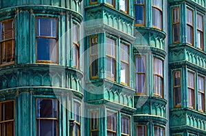 Old green building faced in San Francisco -
