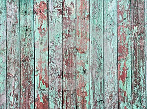 Old green crackle paint on a wooden background.