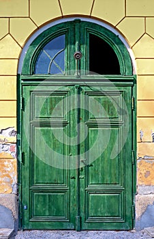 Old green door of a villa in Bad Voeslau