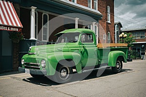 Old green International Harvester pickup truck, Mississippi Mills, Ontario, Canada