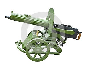 Old green Maxim machine gun isolated on white background