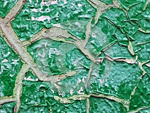 Old cracked green paint. Background texture close up
