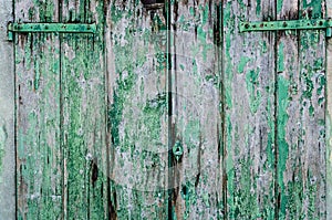 Old green painted wood door