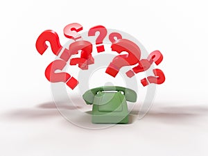 Old green phone without buttons with a question mark 3d render