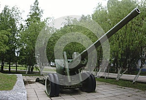 Old green russian artillery field cannon ,gun
