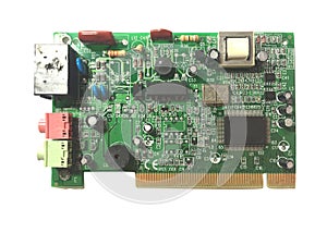 Old green sound card isolate on white background