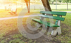 Old Green Wooden Bench in Park, Outdoor Wood Benches, Public Furniture