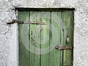 Old Green Wooden Farm Door