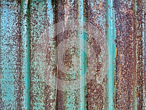 Old green zinc rusting up. Texture of old zinc.