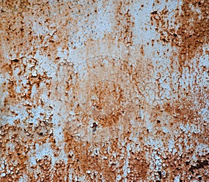 Old grey or blue shabby paint on rusty steel plate, texture or background