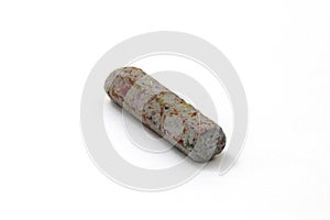 Old grey crayon on white background