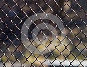 Old grid steel iron metallic rusty fence. Industrial