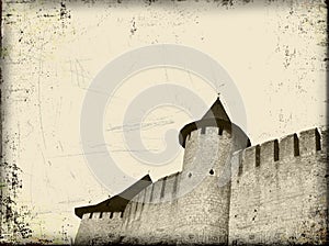 Old grunge art background with castle