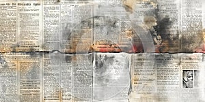 Old grunge background with newspapers torn and painted pages. Creative vintage background with copy space