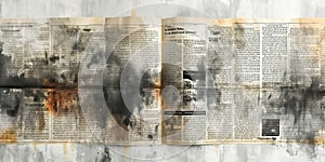 Old grunge background with newspapers torn and painted pages. Creative vintage background with copy space