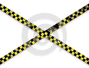 Old grunge barricade construction tape. Yellow police warning line, brightly colored danger or hazard stripe, ribbon
