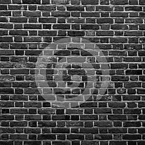 Old Grunge Black and White Brick Wall Background. Abstract Brickwall Texture Close up. Monochrome Background. Square Wallpaper or