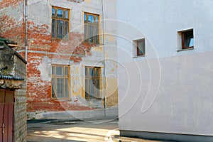 Old grunge brick wall background in Lipova, Arad county.